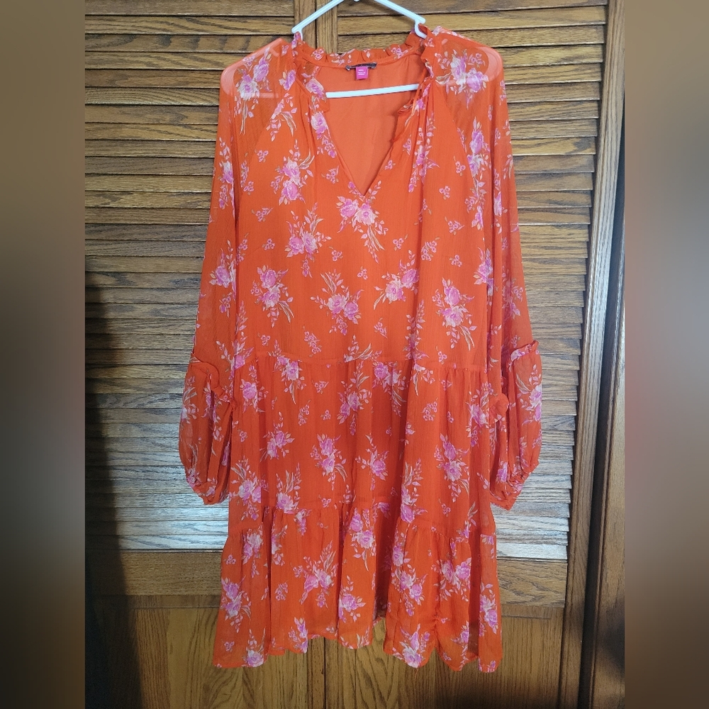 Vince Camuto Orange Floral Long Sleeve Flowy Dress Size XXL